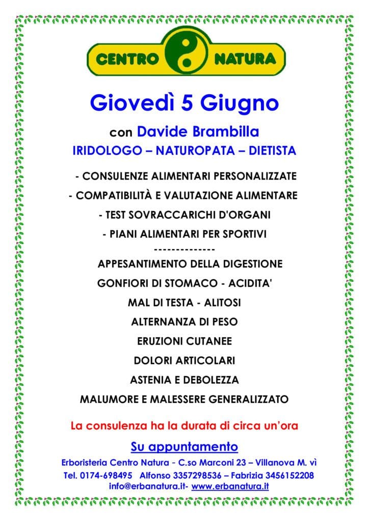 Iridologia e Naturopatia Giovedì 5 Giugno 2025